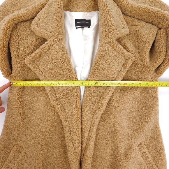 SOMETHING NAVY Teddy Faux Fur Coat Tailored Midi Duster Clean Girl Minimal Boho - Picture 4 of 12